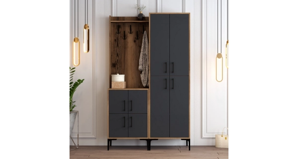 Předsíňová stěna ALFRÉD se skříní, vlašský ořech/antracit