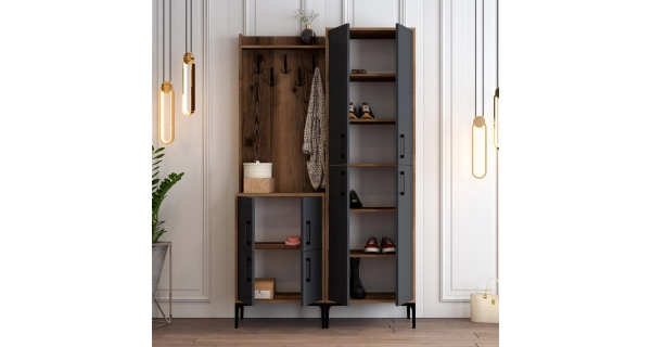 Předsíňová stěna ALFRÉD se skříní, vlašský ořech/antracit