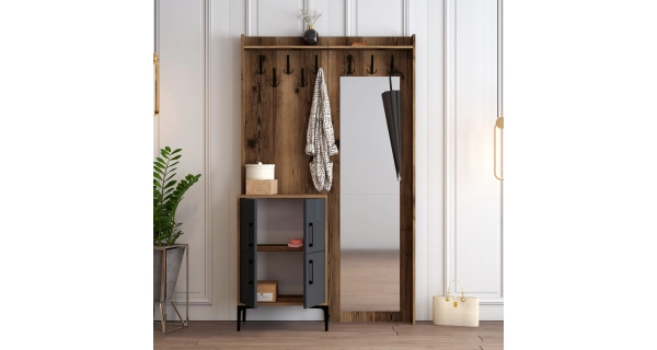 Předsíňová stěna ALFRÉD se zrcadlem, vlašský ořech/antracit