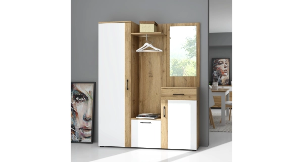 Předsíňová stěna ALTER, dub artisan/bílá DOPRODEJ