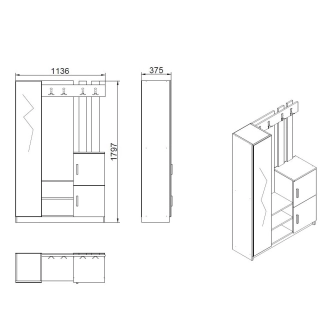 Předsíňová stěna APETTITA 113 cm, atlantská borovice/bílá