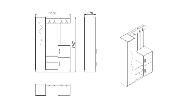 Předsíňová stěna APETTITA 113 cm, atlantská borovice/bílá