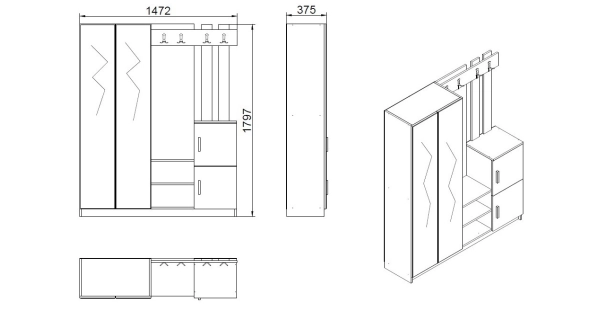 Předsíňová stěna APETTITA 147 cm, atlantská borovice/antracit