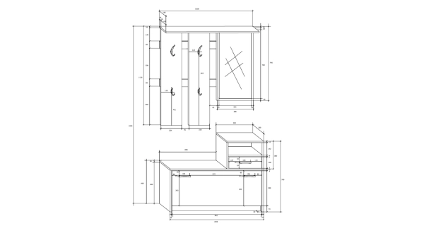 Předsíňová stěna ARARIA, bílá/černý lesk, 5 let záruka
