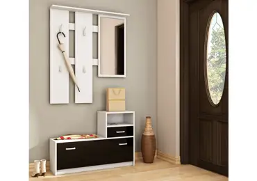 Předsíňová stěna ARARIA, bílá/černý lesk