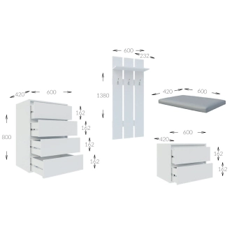 Předsíňová stěna ENRICO s podsedákem, bílá