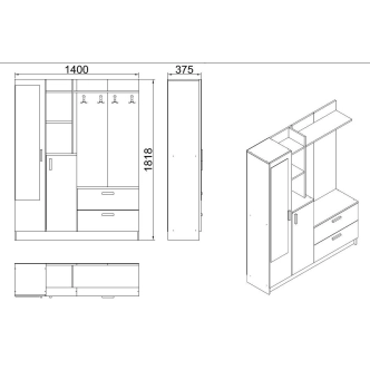 Předsíňová stěna JERMOR, bílá
