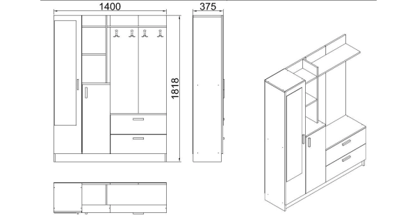 Předsíňová stěna JERMOR, bílá