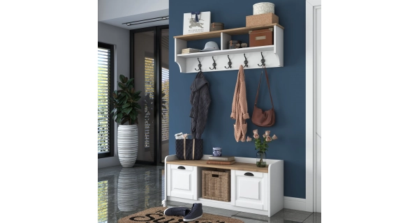 Předsíňová stěna KALDAL, bílá/vlašský ořech