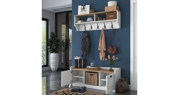 Předsíňová stěna KALDAL, bílá/vlašský ořech