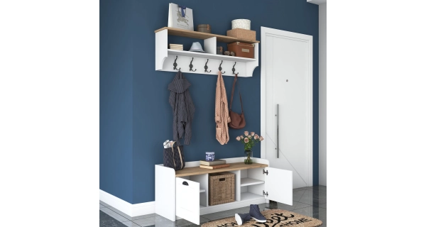 Předsíňová stěna KALDAL, bílá/vlašský ořech