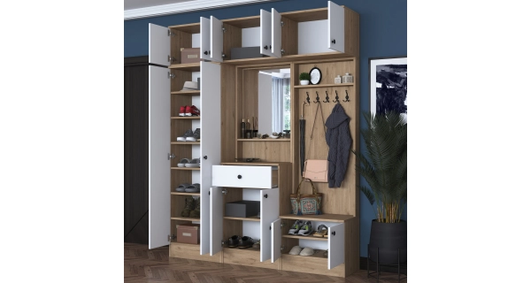 Předsíňová stěna MONTIRA 1, vlašský ořech/bílá