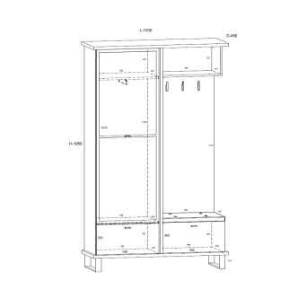 Předsíňová stěna ORSOLA, dub burgundský/bílá