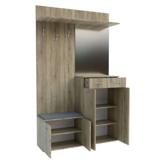 Předsíňová stěna TERMERI II se sedákem, bílá s 3D dekorem dřeva