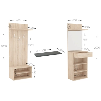 Předsíňová stěna TERMERI II se sedákem, bílá s 3D dekorem dřeva