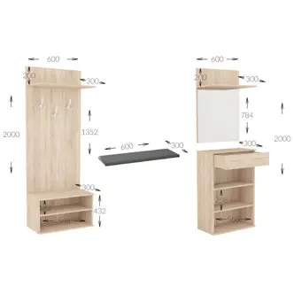 Předsíňová stěna TERMERI II se sedákem, dub sonoma