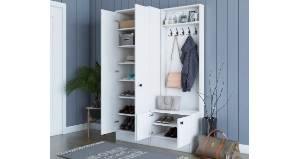 Předsíňová stěna VALTREX s policovou skříní, bílá