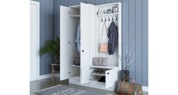 Předsíňová stěna VALTREX se šatní skříní, bílá