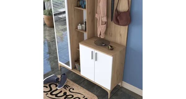 Předsíňová stěna YORTRE 120 cm, vlašský ořech/bílá