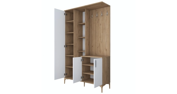 Předsíňová stěna YORTRE 120 cm, vlašský ořech/bílá