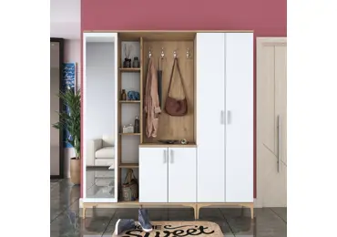 Předsíňová stěna YORTRE 180 cm, vlašský ořech/bílá