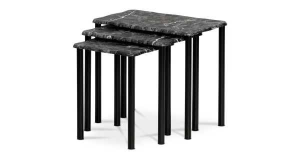 Přístavné a odkládací stolky NUKLEO, set 3 ks, černý mramor/černá matná