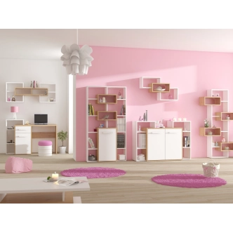 Psací stůl DORINDA levý, dub artisan/bílá, 5 let záruka