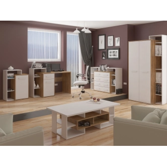 Psací stůl DORINDA levý, dub burgundský/bílá, 5 let záruka