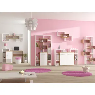 Psací stůl DORINDA levý, dub burgundský/bílá, 5 let záruka