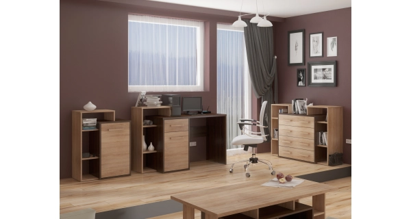 Psací stůl DORINDA levý, dub sonoma tmavý/dub sonoma, 5 let záruka