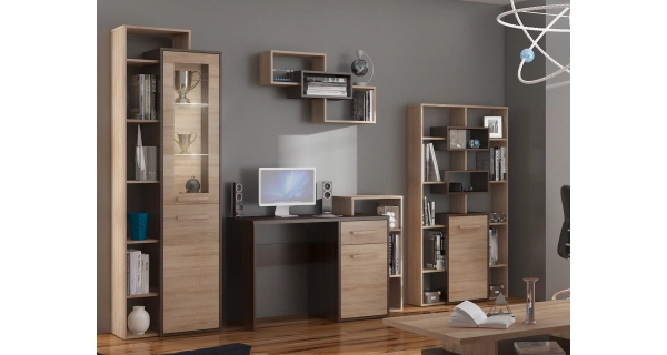 Psací stůl DORINDA pravý, dub sonoma tmavý/dub sonoma, 5 let záruka