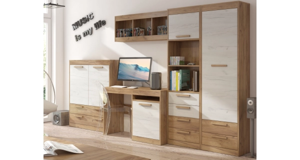 Psací stůl GATTON s dvířky, craft zlatý/craft bílý, 5 let záruka