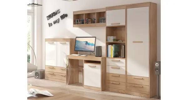 Psací stůl GATTON s dvířky, dub sonoma/bílý lesk