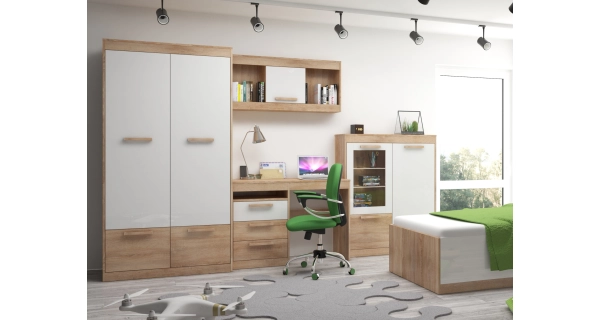 Psací stůl GATTON se šuplíky, dub sonoma/bílý lesk, 5 let záruka