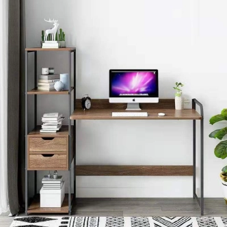 Psací stůl GERCHEL s regálem, černý/ořech