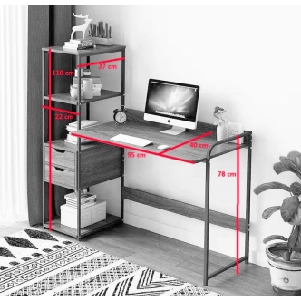 Psací stůl GERCHEL s regálem, černý/ořech