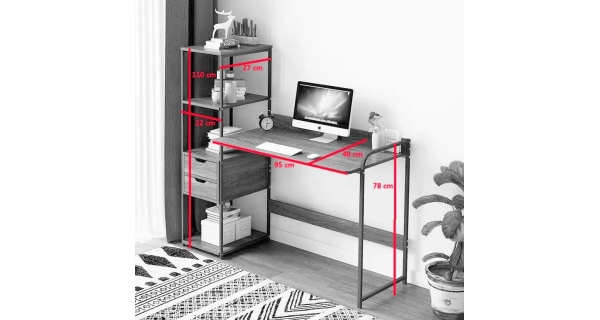 Psací stůl GERCHEL s regálem, černý/ořech