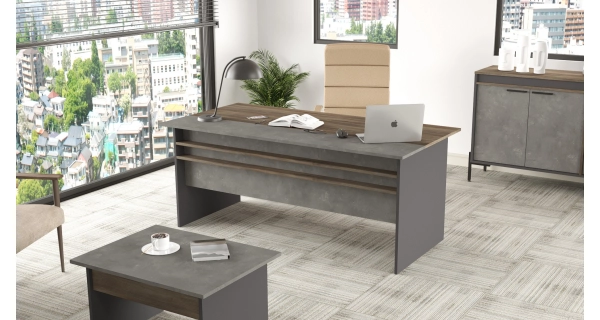 Psací stůl JERMIR, antracit/hnědá/šedá