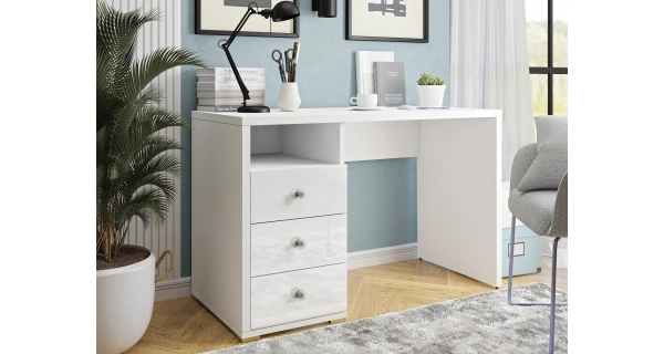 Psací stůl KAICH, bílá/bílý lesk