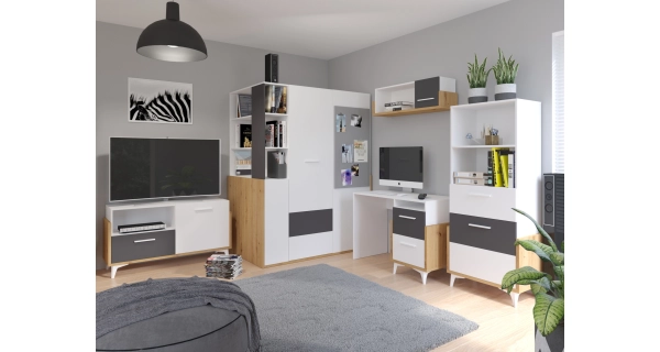 Psací stůl LEPON 105, dub artisan/bílá/grafit, 5 let záruka