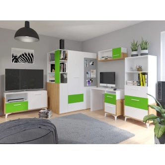 Psací stůl LEPON 105, dub artisan/bílá/zelená, 5 let záruka