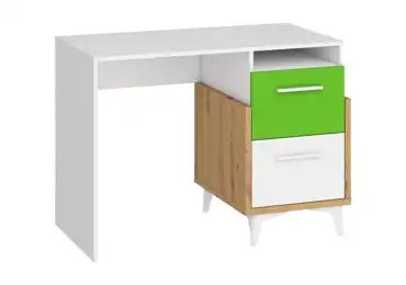Psací stůl LEPON 105, dub artisan/bílá/zelená
