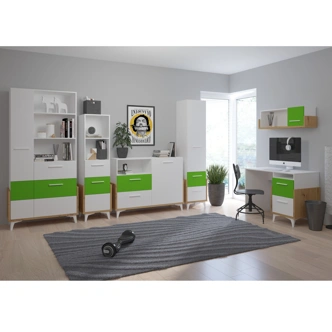 Psací stůl LEPON 105, dub artisan/bílá/zelená