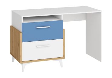 Psací stůl LEPON 125, dub artisan/bílá/modrá