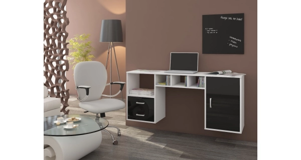 Psací stůl MARGILON, bílá/černý lesk, 5 let záruka