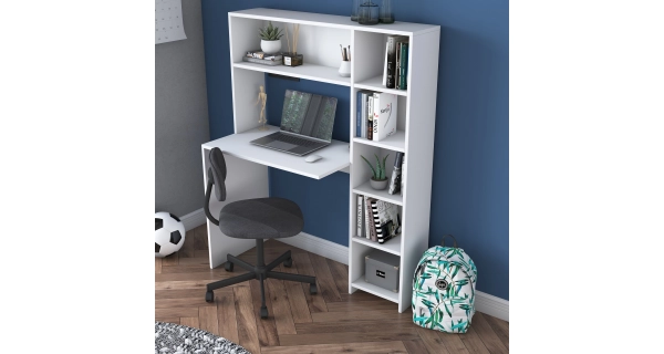 Psací stůl MIRGAR s knihovnou, bílá
