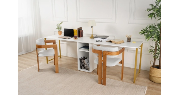 Psací stůl NALVER, bílá/zlatá