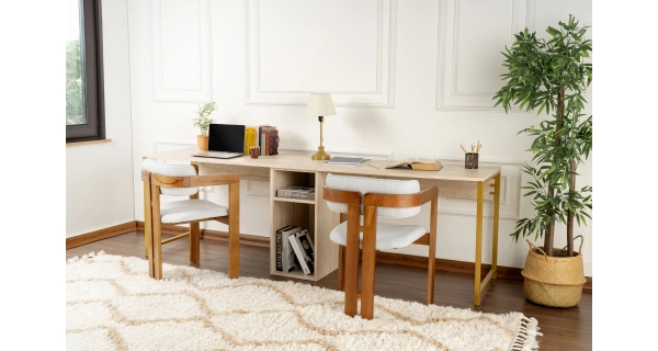 Psací stůl NALVER, travertin/zlatá