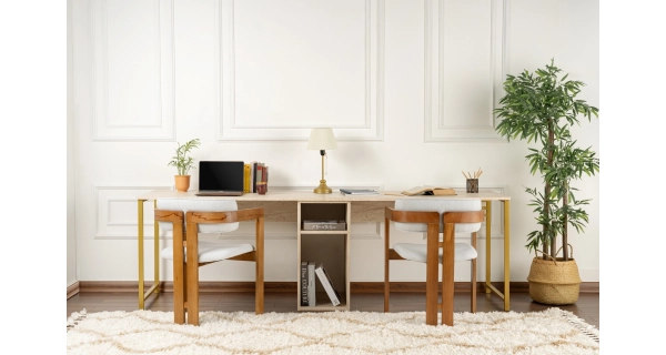 Psací stůl NALVER, travertin/zlatá