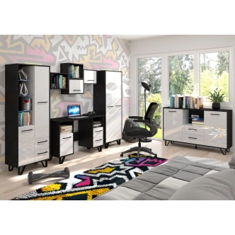 Psací stůl PRUDHOE, černá/bílý lesk, 5 let záruka